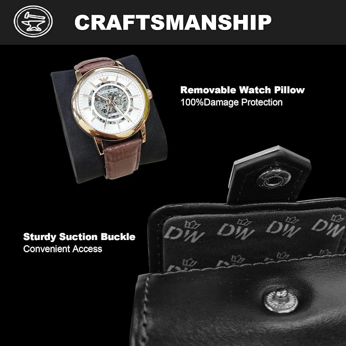 DUKWIN Watch Roll, Vegan Leather Travel Single Watch Case Organizer - Image 3