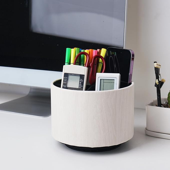 Round Leather Art Supply Organizer, Remote Control Holder, 360 Degree Spinning - Image 7