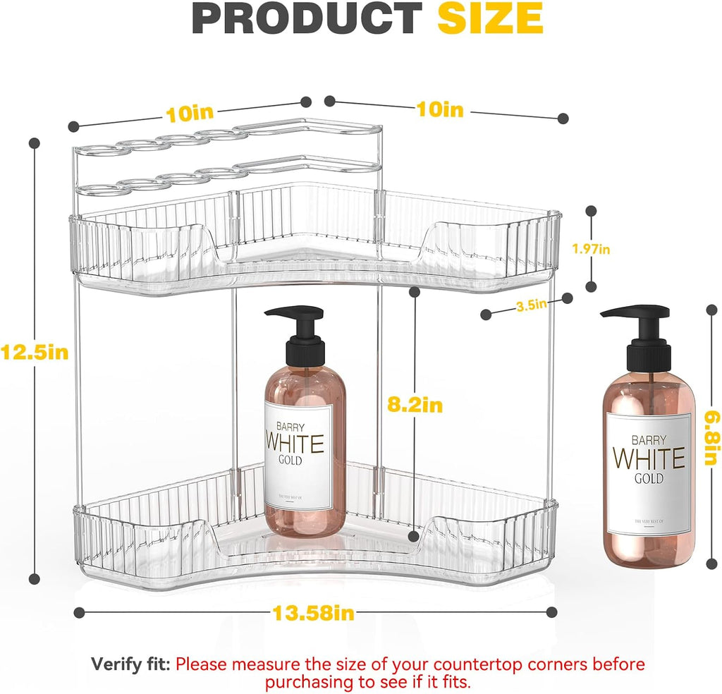 2-Tier Corner Bathroom Counter Organizer with Top Toothbrush