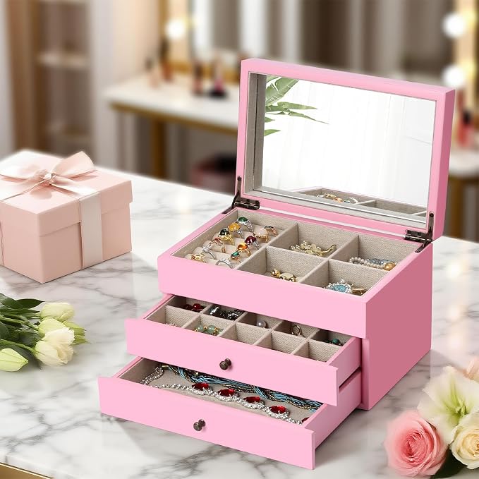 Meangood Jewelry Box Organizer for Women, 3 Layer Large Jewelry Storage Case - Image 8