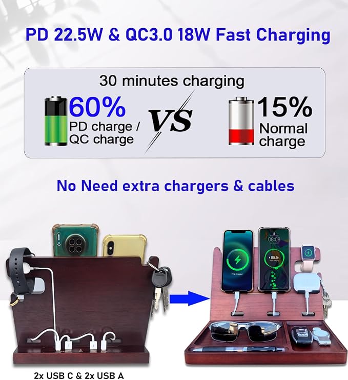 Wood Phone Docking Station for Men Nightstand Organizer Charger - Image 5