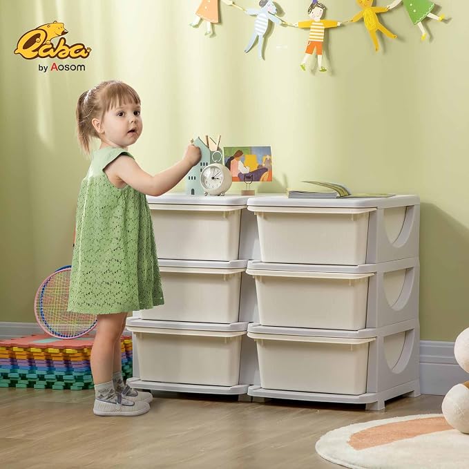 Qaba 3 Tier Kids Storage Unit, 6 Drawer Chest Toy Organizer Plastic Bins - Image 2