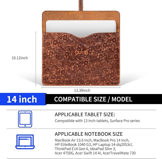 Genuine Leather Laptop Sleeve, Compatible - Image 2