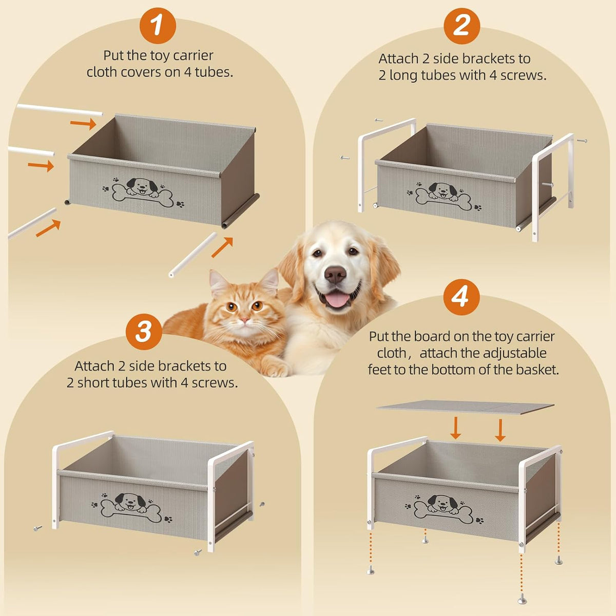 Dog Toy Box for Storage, Metal Frame Oxford Fabric Pet Toy Organizer