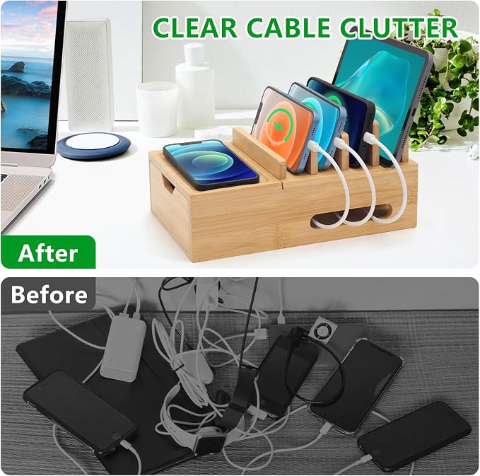 Bamboo Charging Station for Multiple Devices, Desk Charging Organizer - Image 2
