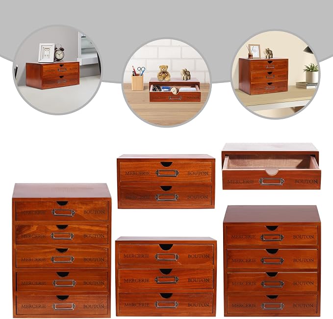 5Pcs Storagee Drawers, Retro Desktop Organize, Wooden Desktop Organizer - Image 8