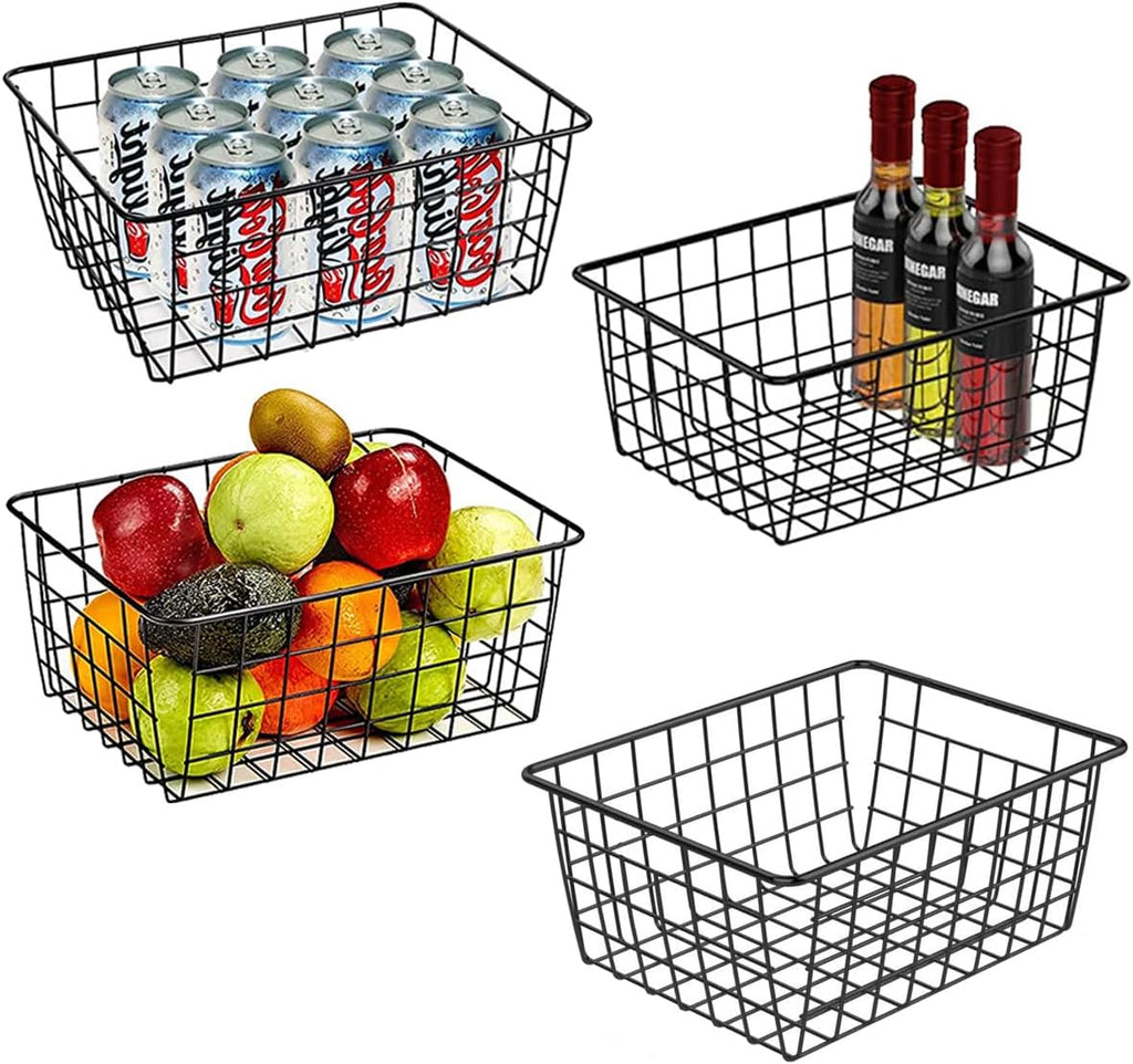 Wire Baskets for Organizing, 4 Pack Household Pantry Basket Black