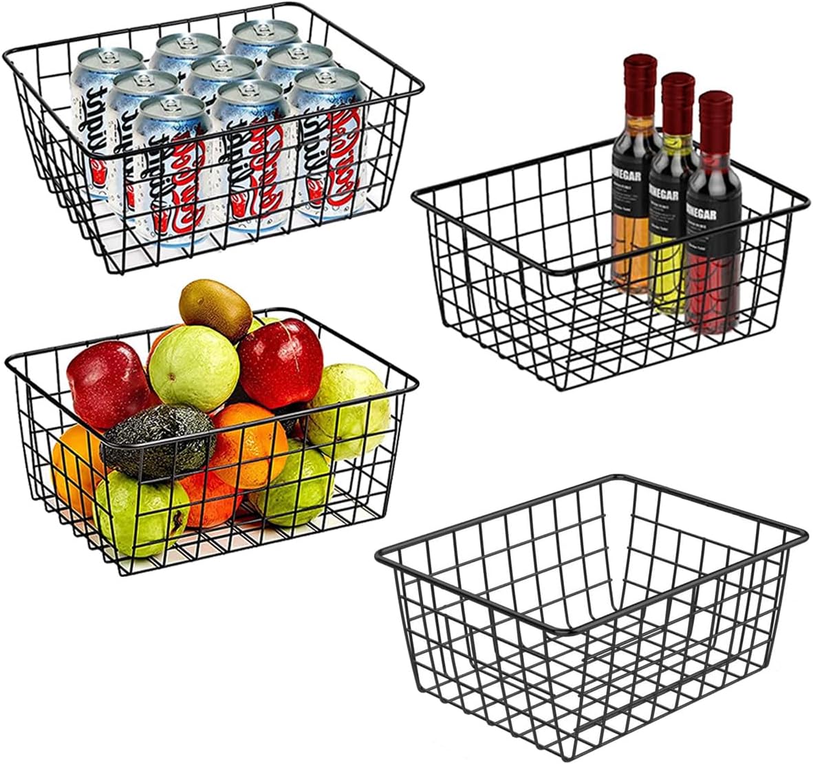 Wire Baskets for Organizing, 4 Pack Household Pantry Basket Black