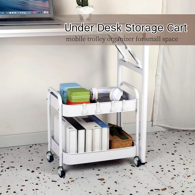 Under Desk Storage Cart 2 Tier Utility Rolling Cart - Image 6