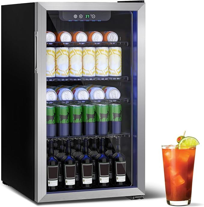 Beverage Refrigerator Cooler, 126 Can Mini Fridge Glass Door by Unknown