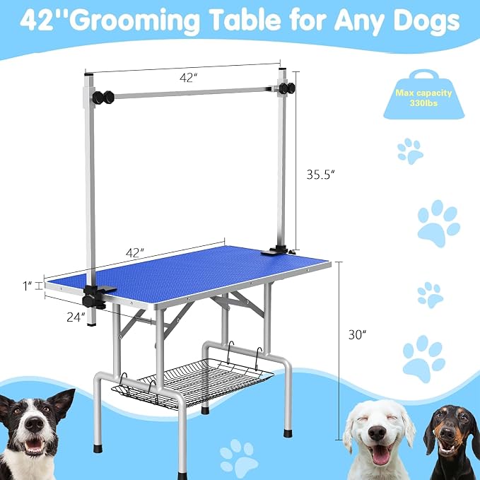 Lyromix 42''Large Dog Grooming Table, Adjustable Cat Drying Desktop - Image 6