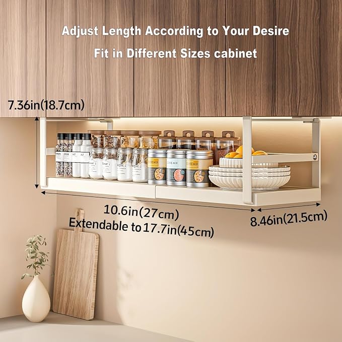 Hanging Under Shelf Storage Basket, Adjustable Width Under Cabinet Add-on - Image 2