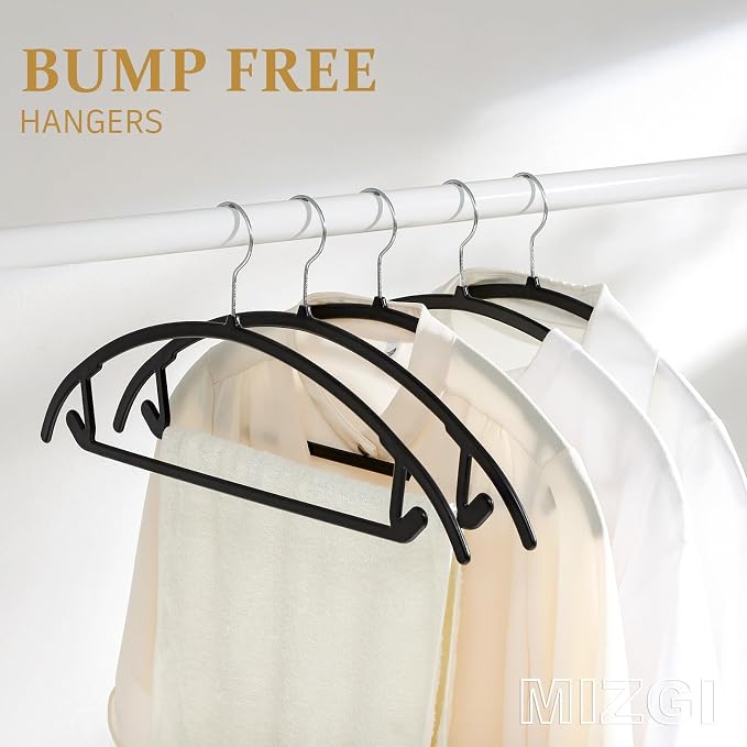 MIZGI Premium Plastic Hangers Heavyduty- Black No Shoulder Bump Suit Hangers - Image 3