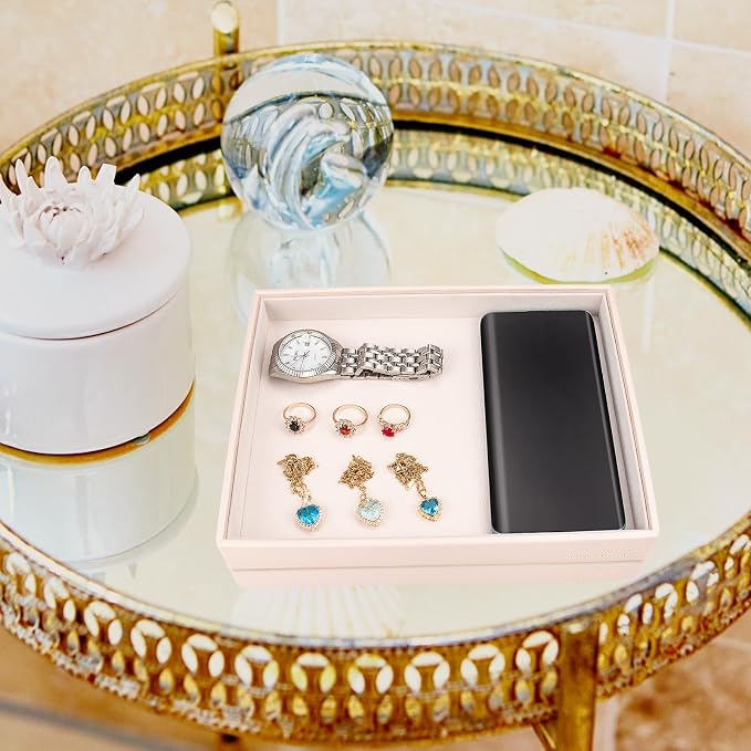 SANQIANWAN Leather Jewelry Organizer Trays Velvet Liner Storage Drawer Display - Image 7