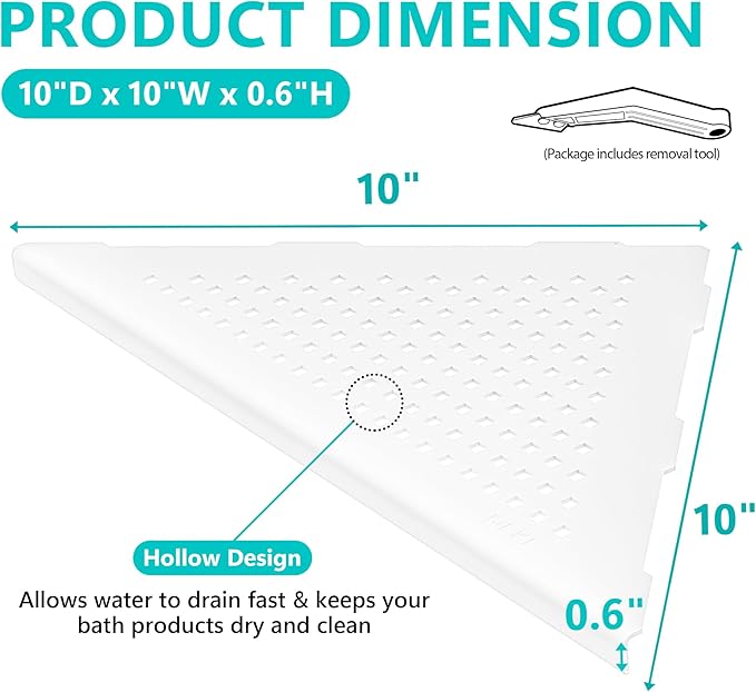 Corner Shower Shelves, 10” Recessed Tile Shower Shelf Matte White, 304 - Image 2