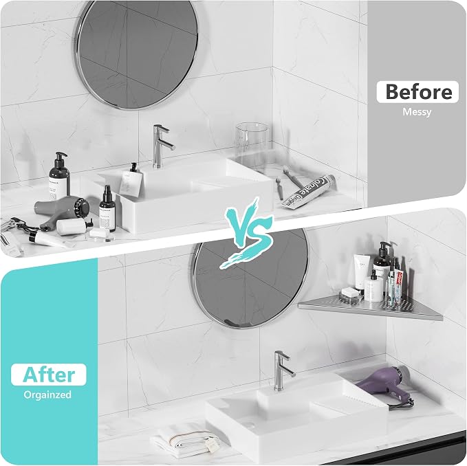Bathroom Corner Shelf, Recessed 12" Shower Shelf Caddy, SUS304 Stainless Steel - Image 7