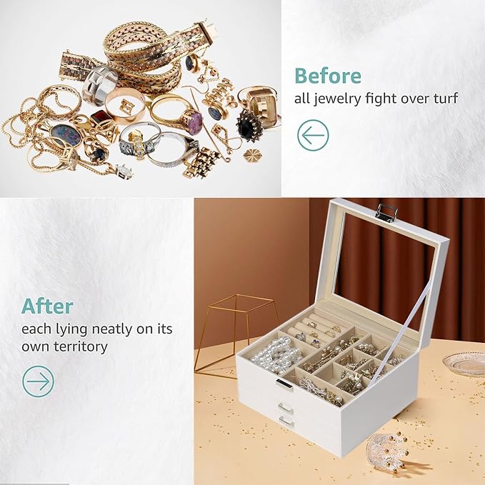 BOOVO Clear Lid Jewelry Box, 3 Layers Jewelry Organizer Large Multi-Functional - Image 7