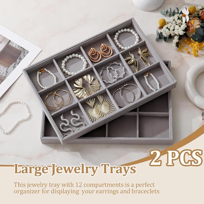 Large Velvet Jewelry Tray 2 Pack Stackable Jewelry Display Drawer Inserts Trays - Image 2