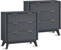 T4TREAM Fluted 3 Drawers Nightstand Set of 2, Oversized Extra Large Modern Side by T4TREAMFurniture