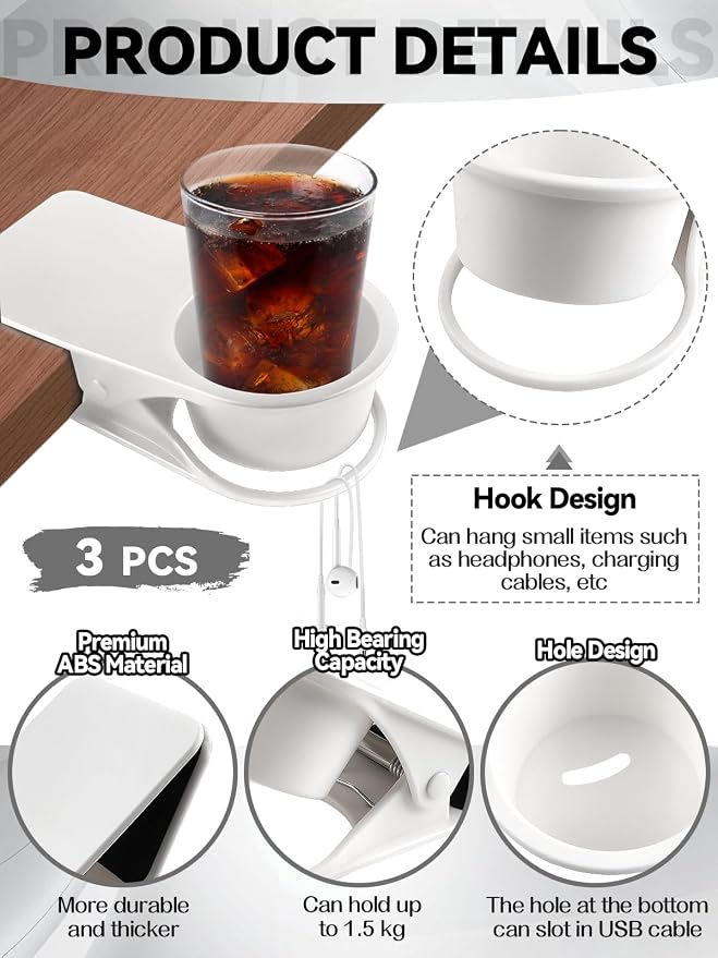 3PCS Drinking Cup Holder Clip, Kalolary Chair Desk Bottle Cup Stand DIY Glass - Image 3