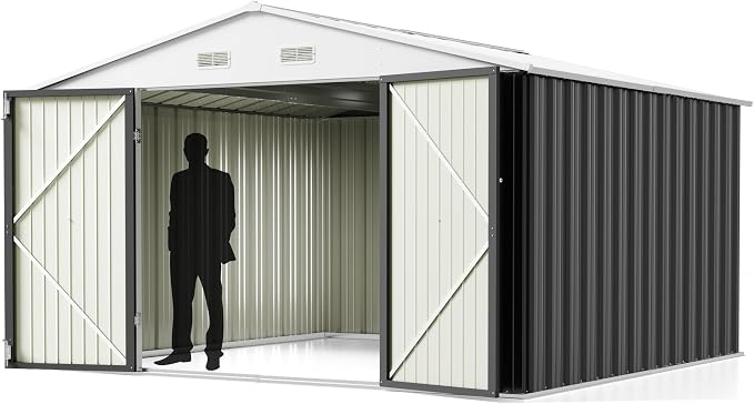 Greesum 10x10FT Outdoor Storage Shed, Utility Tool Shed Metal Storage Shed by BuynowfromGreesum
