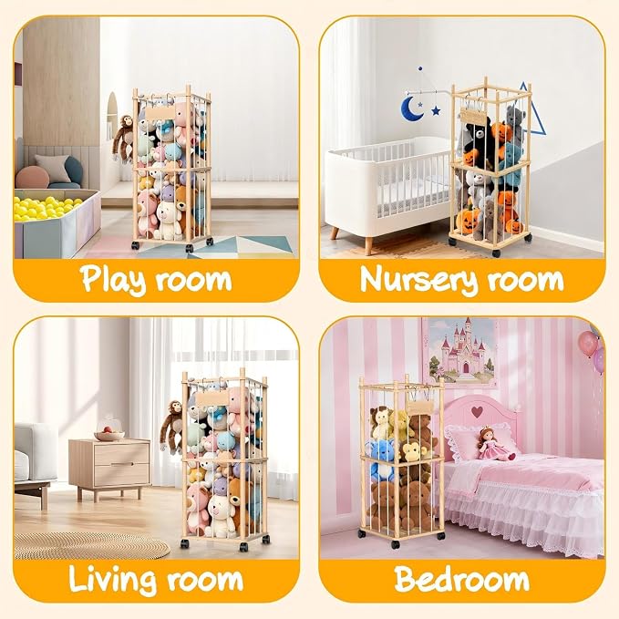 Stuffed Animal Storage & Holder, Natural Pine Wood Plushies Storage - Image 7
