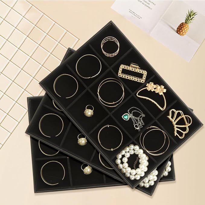 STARVAST 3 Pcs Stackable Velvet Jewelry Organizer Trays, 12 Grids Jewelry - Image 7