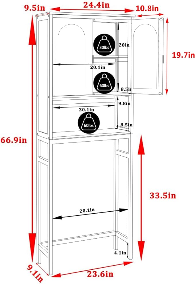 BlueWish Bathroom Organizers and Storage, Bamboo Over The Toilet Storage Cabinet - Image 3