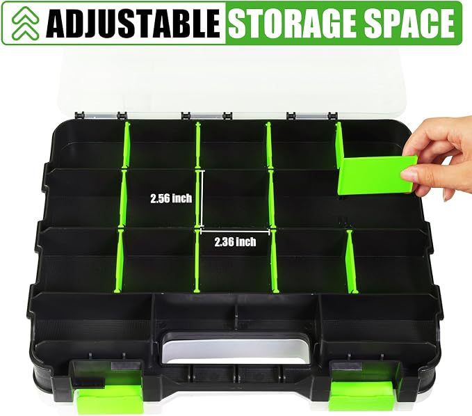 Generic Tool Box with Transparent Lid, Double Side 34-Compartments Organizer - Image 3