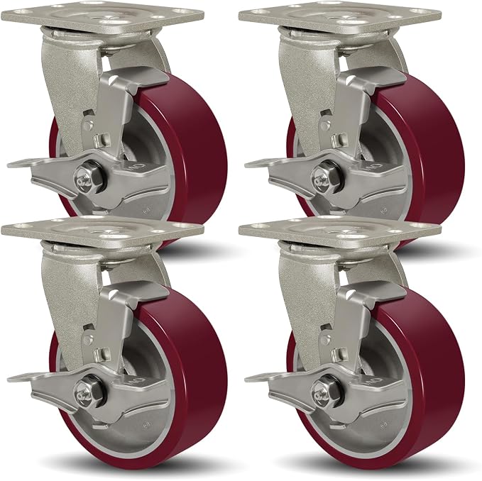 SY America 5" X 2" Casters Wheels, Heavy Duty Casters Set of 4，Polyurethane on by SYAmericaIndustrialCasters
