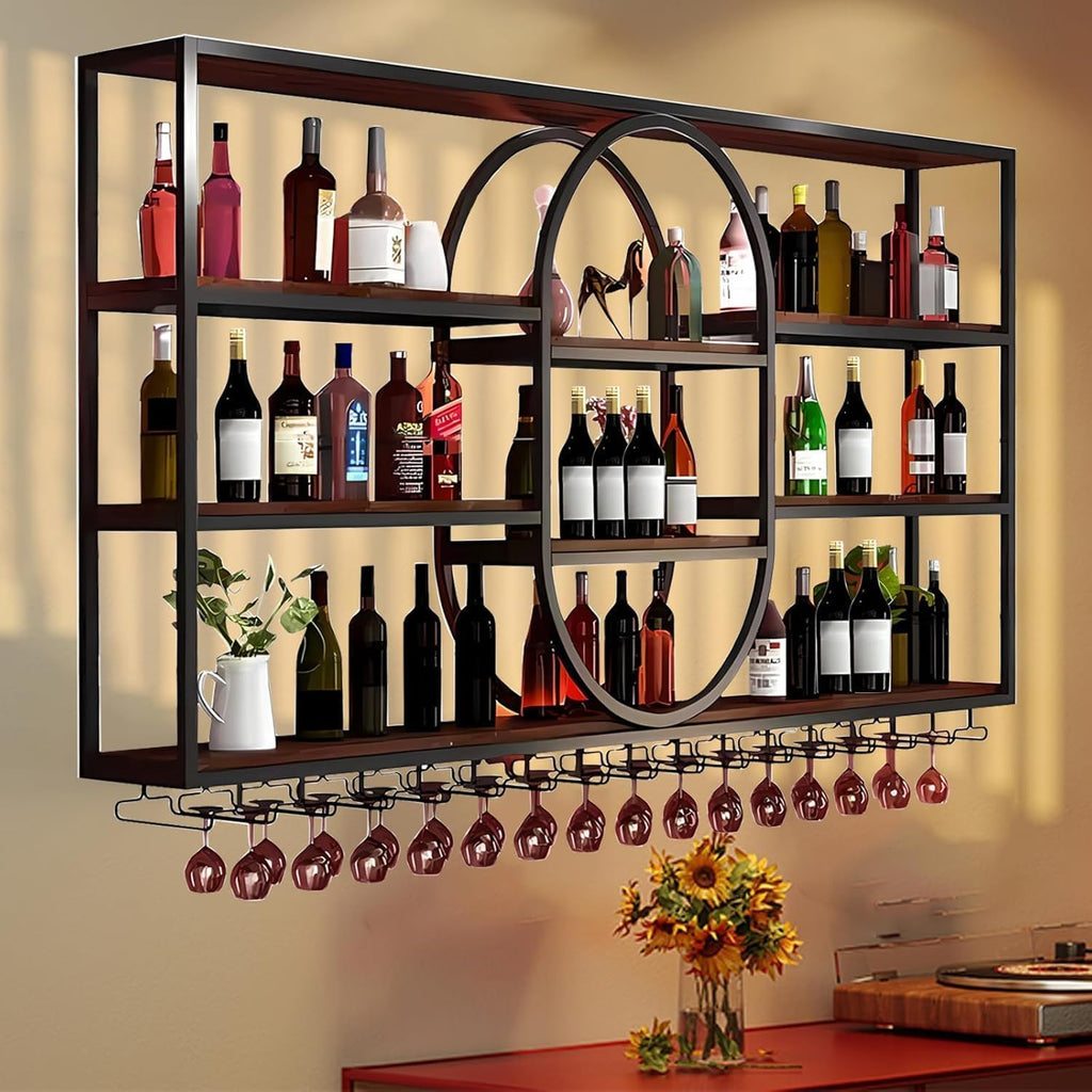 71IN Large Wall Mount Wine Rack, Metal 4 Tier Hanging Bottle Holder