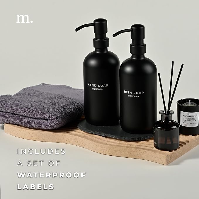 MaisoNovo Soap Dispenser 3-Piece Set | 16.9oz Black Bottles - Image 6