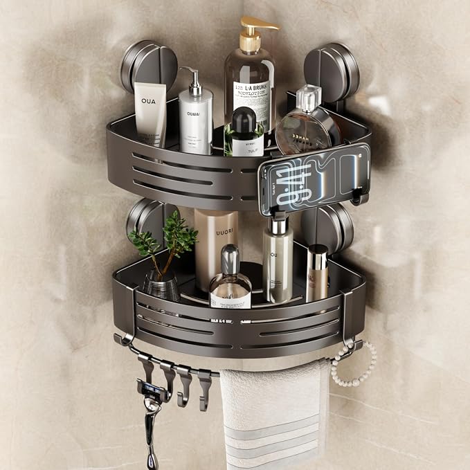 VOLPONE Corner Shower Caddy Suction Cup Shower Shelf Corner No Drilling by VOLPONE