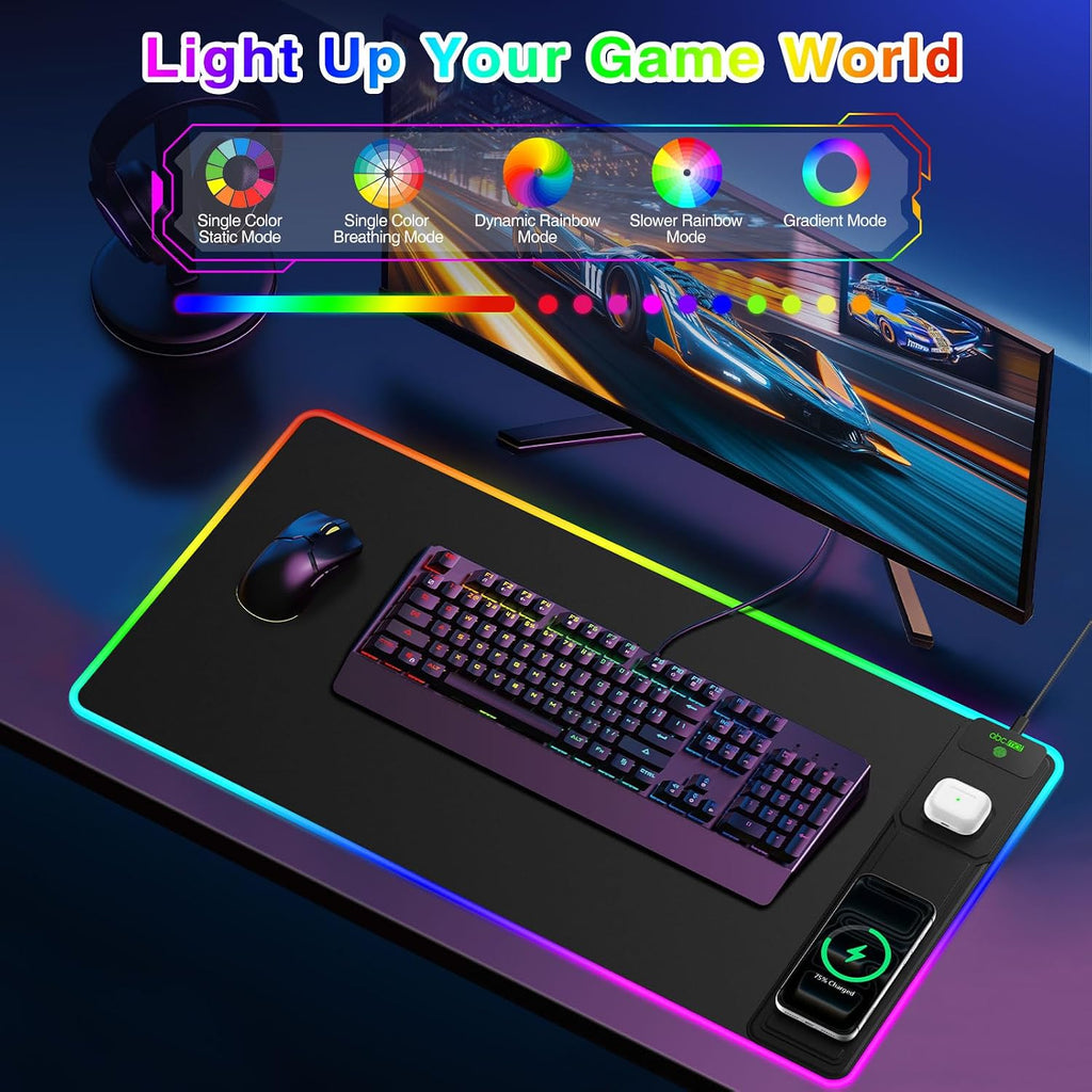 RGB Gaming Mouse Pad with Magnetic Wireless Charging & Foldable Phone