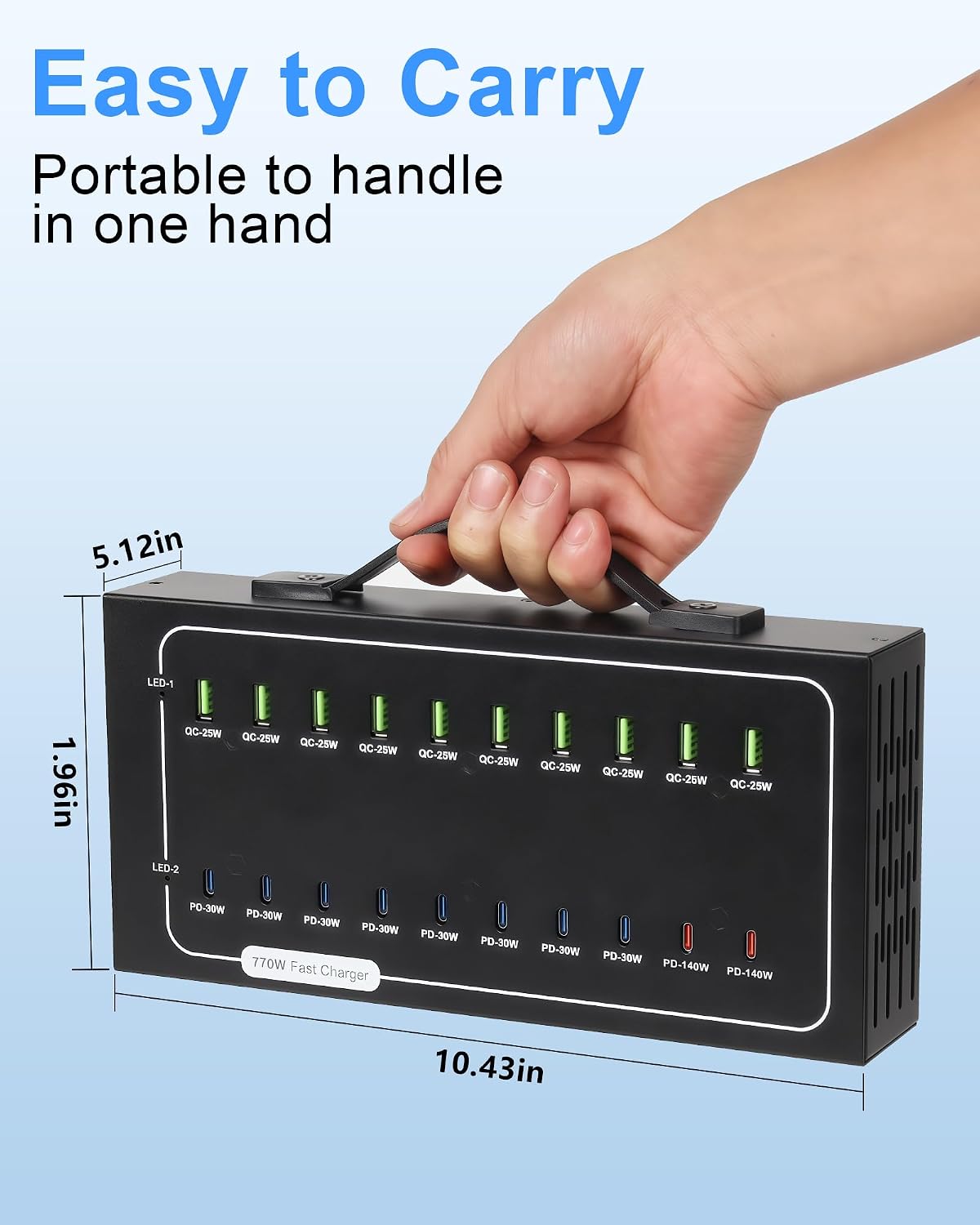 20 Port 770W USB Charging Station, Dual PD-140W USB C Charger Block
