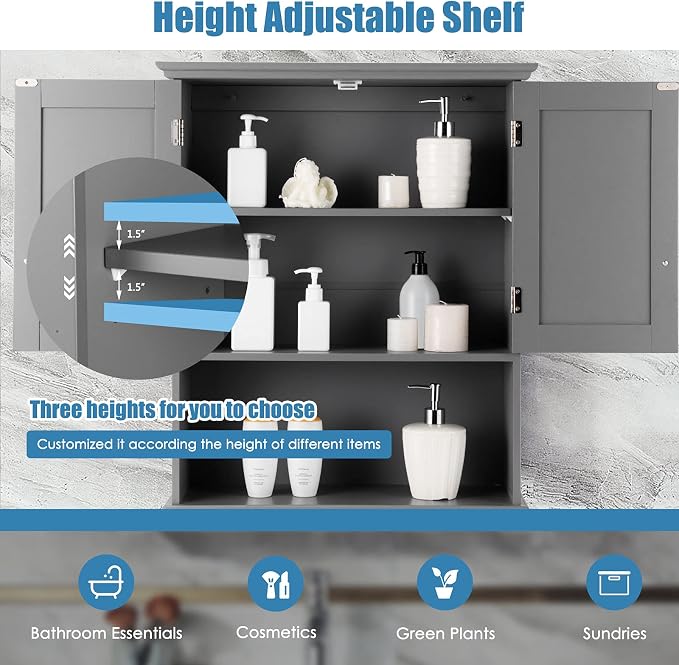 Tangkula Wall Mount Bathroom Cabinet Wooden Medicine Cabinet Storage Organizer - Image 8