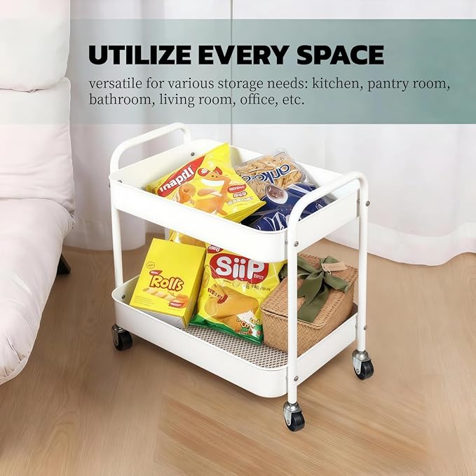 Under Desk Storage Cart 2 Tier Utility Rolling Cart - Image 2