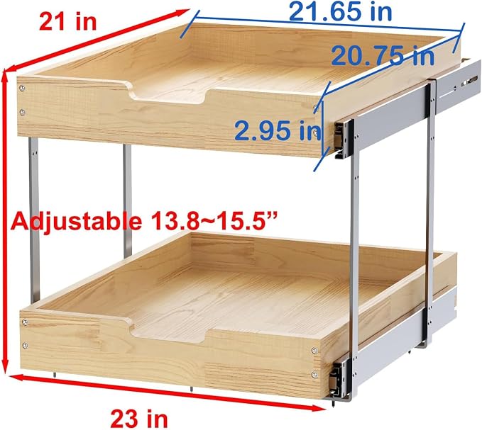 Wood Pull Out Cabinet Organizer 2 Tie 23" W x 21" D, Heavy-Duty Sliding Drawers - Image 2