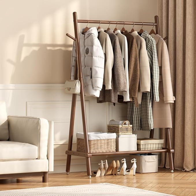 Solid Wood Clothing Rack, Rolling Clothes Rack - Image 8