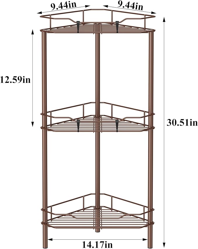 3 Tier Floor Standing Corner Shower Caddy Organizer Shelf - Image 7