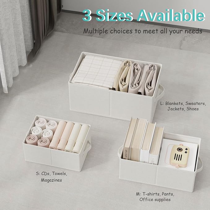 Fabric Storage Boxes for Shelves, 3 Pack Foldable Cloth Bins, Closet Organizers - Image 5