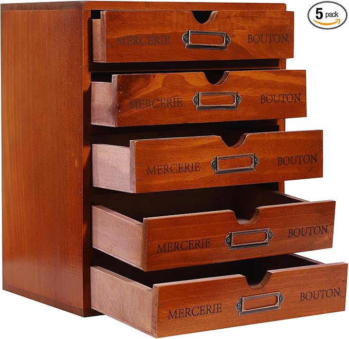 5Pcs Storagee Drawers, Retro Desktop Organize, Wooden Desktop Organizer by Unknown