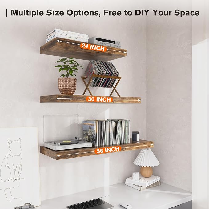 Floating Shelf, 24 in W x 12.75 in D x 2 in H Wooden Floating Wall Shelf - Image 6