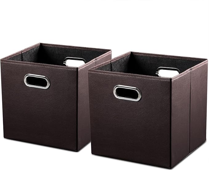 PRANDOM Leather Foldable Cube Storage Bins 13x13 inch Fabric Storage Baskets by Prandom