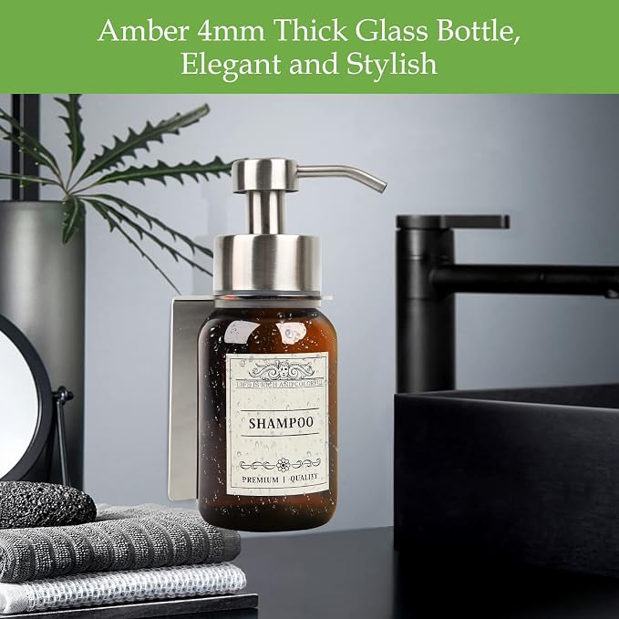 Glass Soap Dispenser with Pump and Wall Mount Holder, 8.5 Oz Shampoo and - Image 2