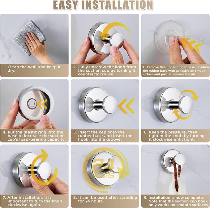 Suction Cup Hooks for Shower No-Drill Bathroom Hooks for Towels, Loofah - Image 5