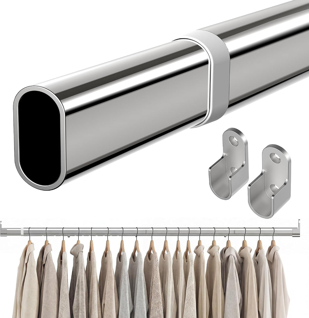 Oval Closet Rod 18-52 Inch Adjustable Closet Rods for Hanging Clothes