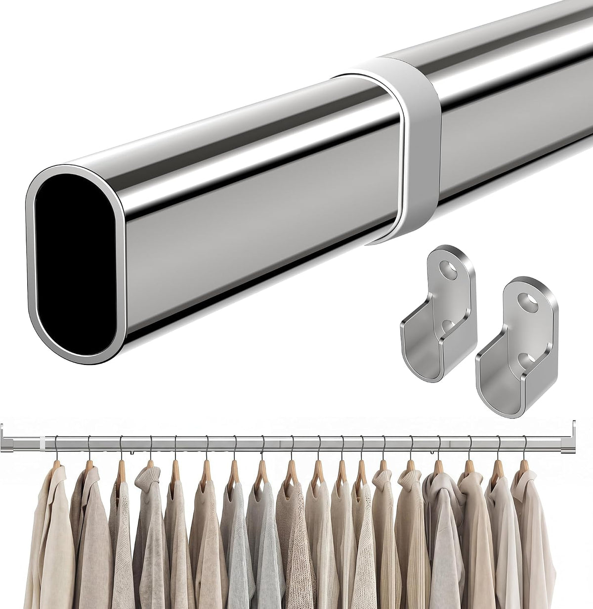 Oval Closet Rod 18-52 Inch Adjustable Closet Rods for Hanging Clothes