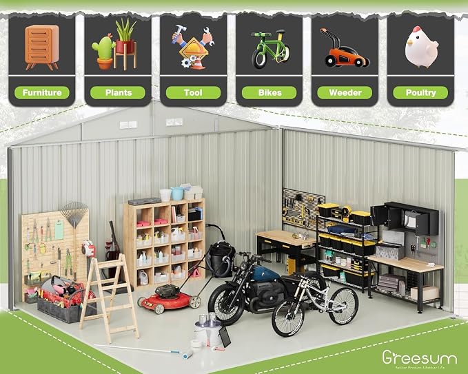 Greesum 10x8FT Outdoor Storage Shed, Utility Tool Shed - Image 4