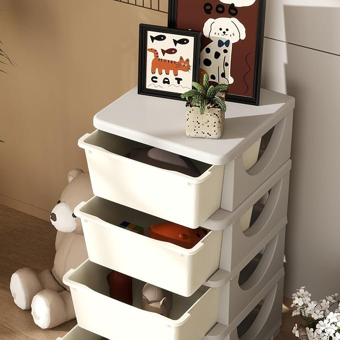 Qaba 4 Tier Kids Storage Unit, 4 Drawer Chest Toy Organizer Plastic Bins - Image 8